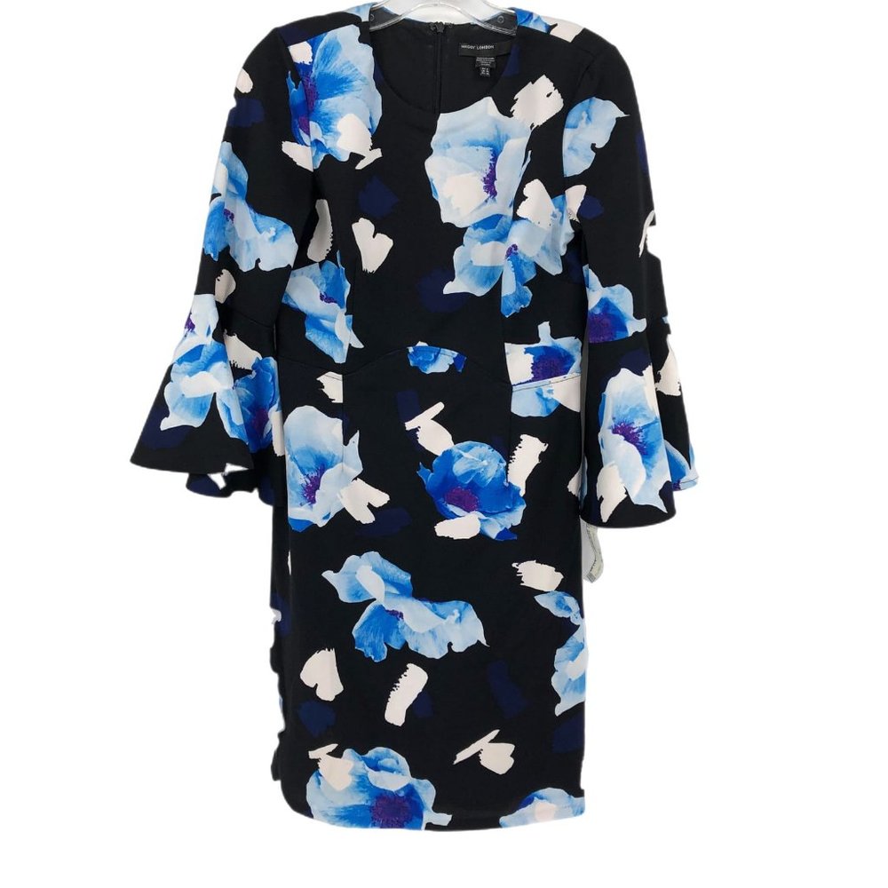 Maggy London Black & Blue Floral Midi Dress | Versatile for All Seasons - Picture 1 of 5